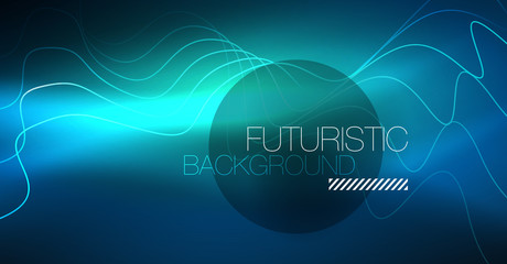 Glowing abstract wave on dark, shiny motion, Christmas and New Year magic space light. Techno abstract background