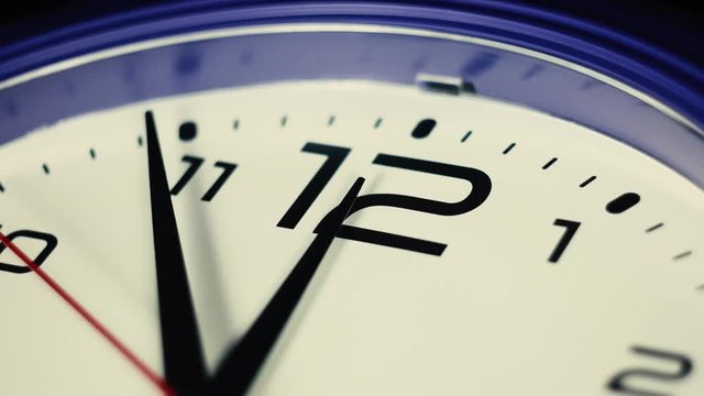 Clock shows time twelve, timelapse