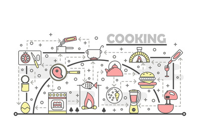 Vector thin line art cooking poster banner template