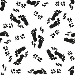 animal and human footprints isolated in white