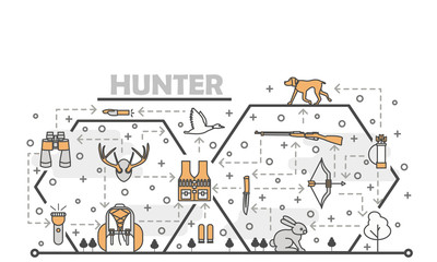 Vector thin line art hunter poster banner template