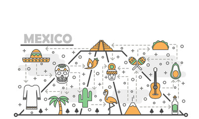 Vector thin line art mexico poster banner template