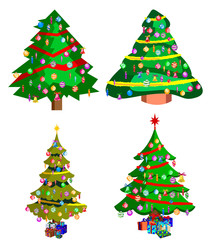 Star decorations, balls and light chains decorated Christmas trees with lots of gift boxes.