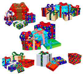 Gifts, a set of gifts for Christmas of various colors and shapes