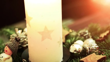 Christmas decoration close up. . Electric bulb shine with christmas elements