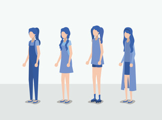 Fototapeta premium group of girls avatars characters
