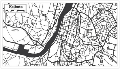 Kolkata India City Map in Retro Style. Outline Map.