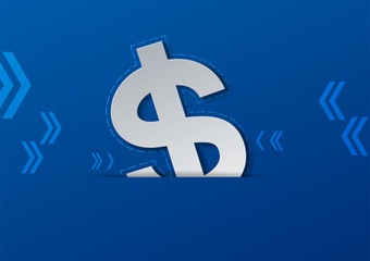 Dollar sign cut from white paper on blue background