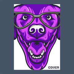 Card template with portrait of a cheerful dog. Vector illustration
