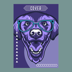 Card template with portrait of a cheerful dog. Vector illustration