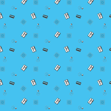 Festive seamless pattern of funny household items