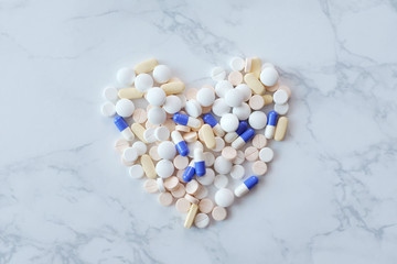 healthcare, lots of drugs, pills, medicine with hearts shape