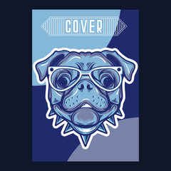 Card template with portrait of a cheerful dog. Vector illustration