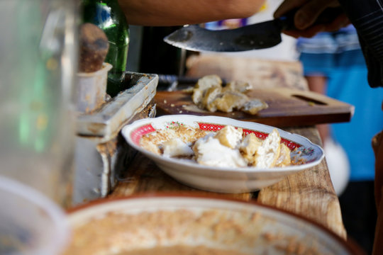 Preparation of traditional Indonesian vegetarian food on the street