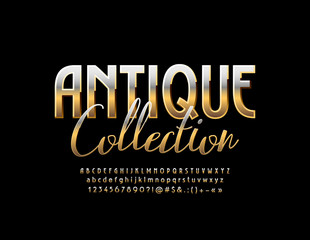 Vector Antique Collection Alphabet Letters, Numbers and Symbols. Vintage Golden Font. 