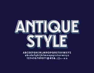 Vector Antique Style white Font. 3D Retro Alphabet Letters, Numbers and Symbols. 