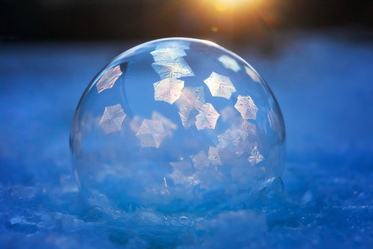 Frozen bubble with ice crystals