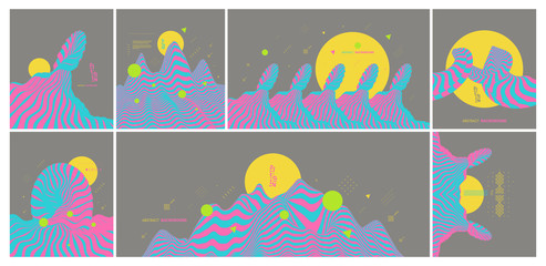 Landscape background. Terrain. Abstract wavy background. Pattern with optical illusion. Cover design template. Asian vector illustration.