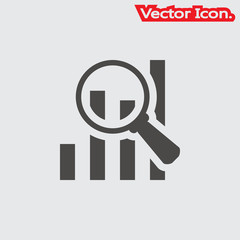 Search data in the graph with a magnifier tool. Icon isolated sign symbol and flat style for app, web and digital design. Vector illustration.