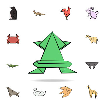frog colored origami icon. Detailed set of origami animal in hand drawn style icons. Premium graphic design. One of the collection icons for websites, web design, mobile app