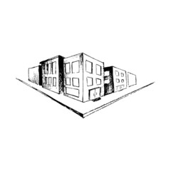 City sketch street corner, intersection, drawn by hand, isolated on white background, Vector