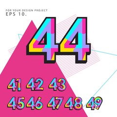 Retro Number Set Vector Template Design Illustration