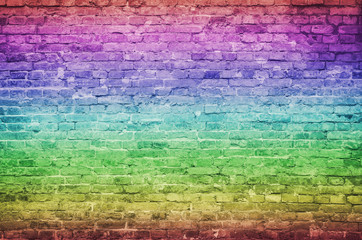 old vintage and grunge red brick wall background texture with scratches and cracks, rainbow gradients effect