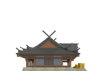 Old japanese building isolated on white background 3d illustration