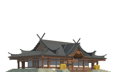 Obraz premium Old japanese building isolated on white background 3d illustration