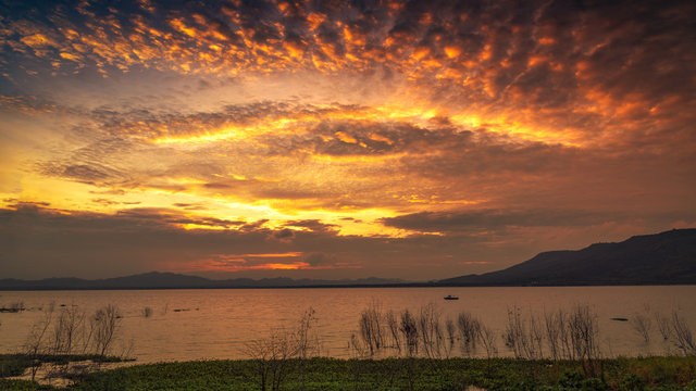 fantastic calm beautiful sunset  at lagoon background