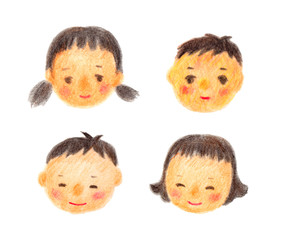 笑顔の子どもたちの顔　色鉛筆画