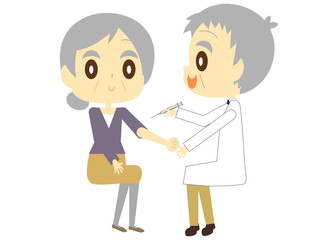 予防接種の注射を受けるおばあさん