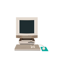 Desktop PC, Computer Equipment, Old. Vector illustration.