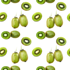 Kiwi exotic fruit seamless pattern. Watercolor illustration