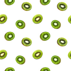 Fototapeta premium Kiwi exotic fruit seamless pattern. Watercolor illustration