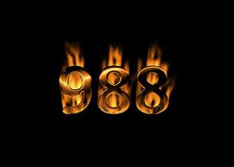 3D number 988 with flames black background