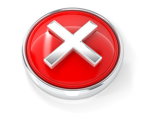 Cross icon on glossy red round button