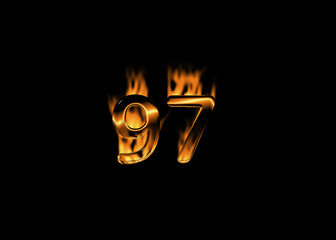 3D number 97 with flames black background