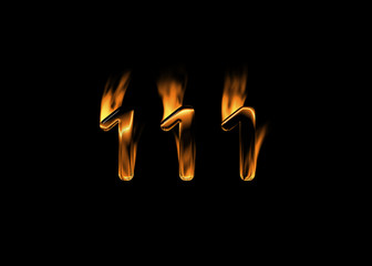3D number 111 with flames black background - obrazy, fototapety, plakaty
