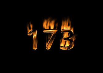 3D number 173 with flames black background