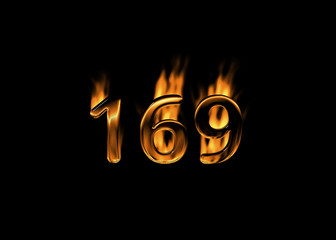 3D number 169 with flames black background