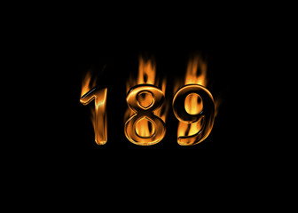 3D number 189 with flames black background