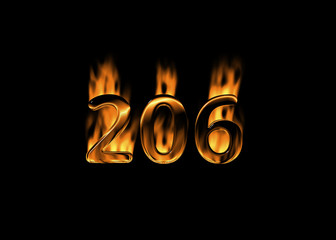 3D number 206 with flames black background