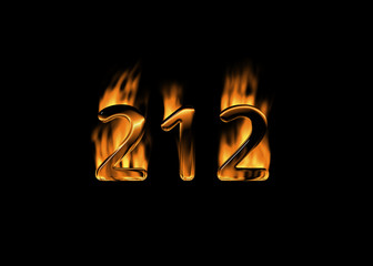 3D number 212 with flames black background