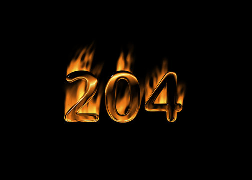 3D number 204 with flames black background