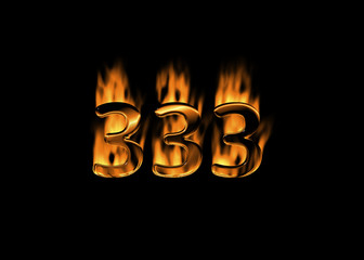 3D number 333 with flames black background