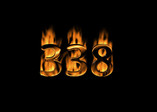 3D number 338 with flames black background