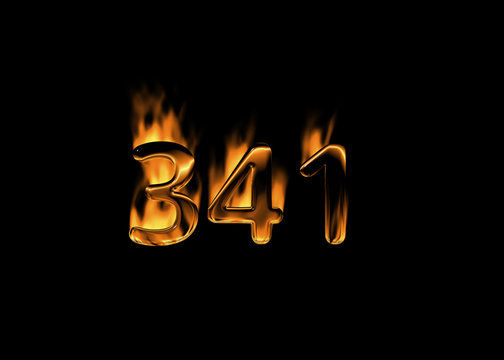 3D number 341 with flames black background
