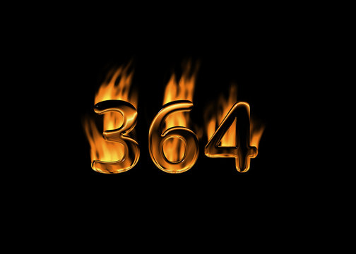 3D number 364 with flames black background