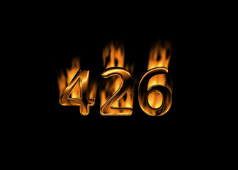 3D number 426 with flames black background